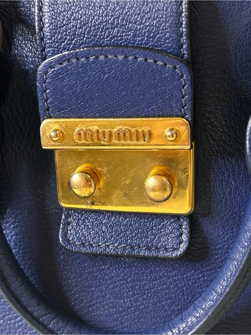 Miu Miu Royal Blue Pebbled Leather Push Lock Top Handle Satchel Shoulder Bag COA